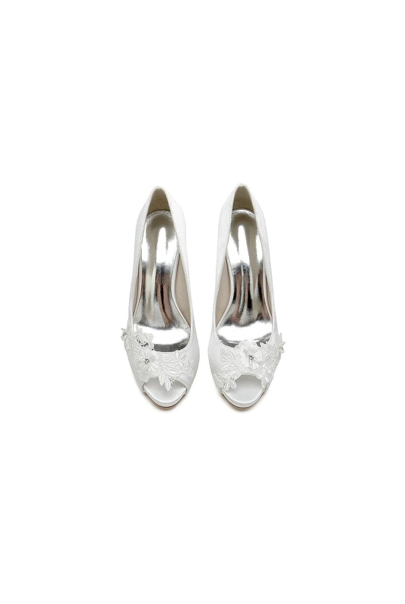 Open Point Toe Wedding Shoes with Lace - KissProm