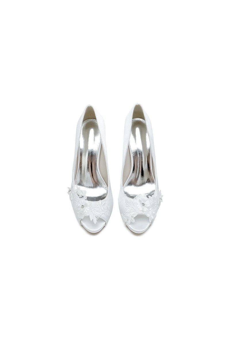 Open Point Toe Wedding Shoes with Lace - KissProm