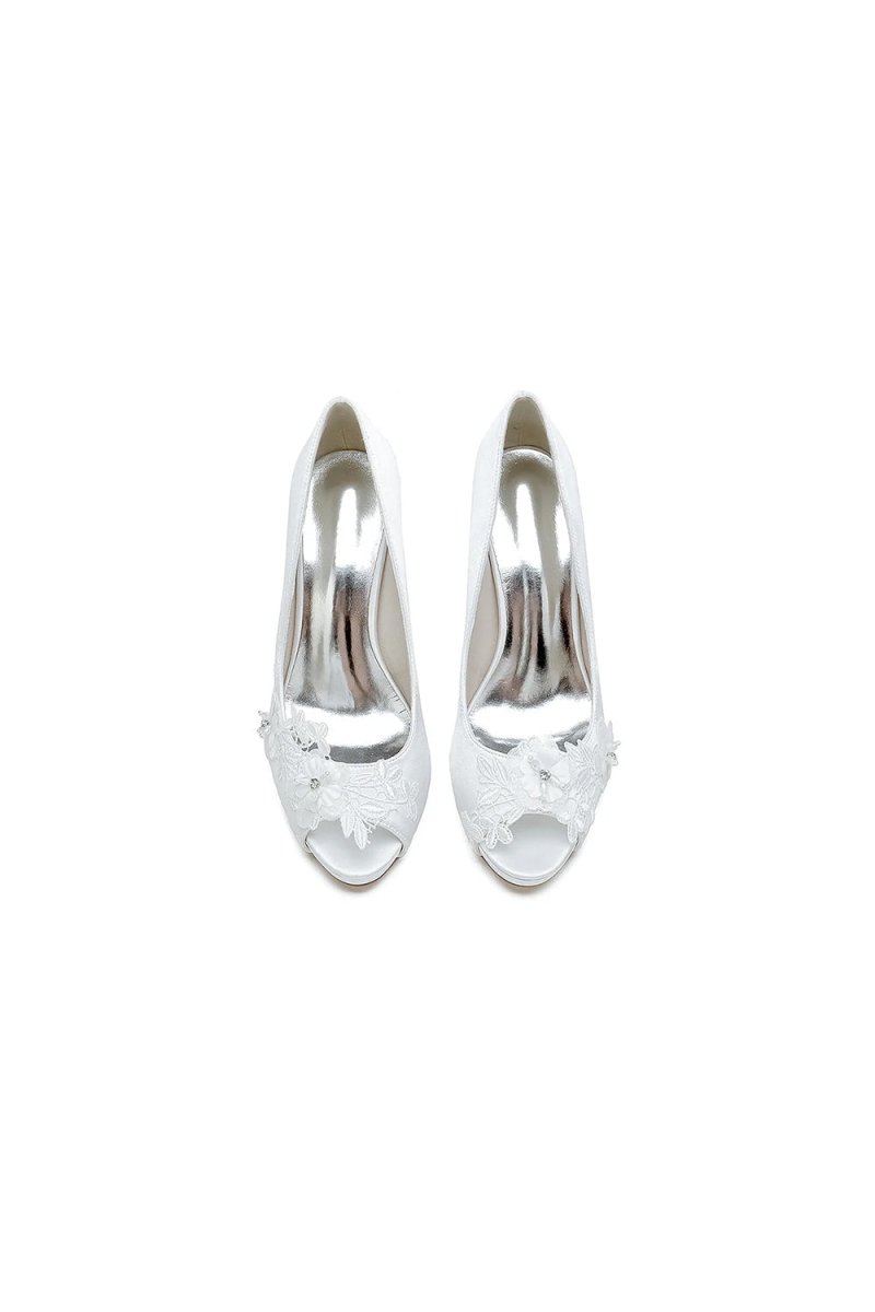 Open Point Toe Wedding Shoes with Lace - KissProm