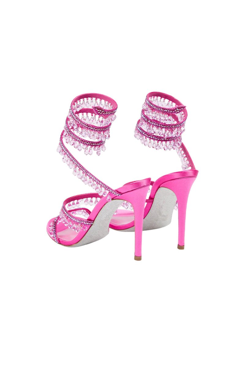Open Toe Ankle Wrap Beaded Crystal Stiletto Heels
