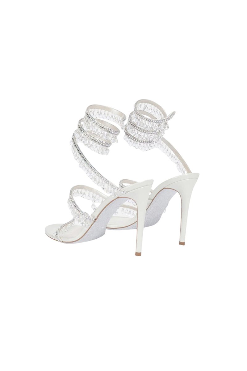 Open Toe Ankle Wrap Beaded Crystal Stiletto Heels
