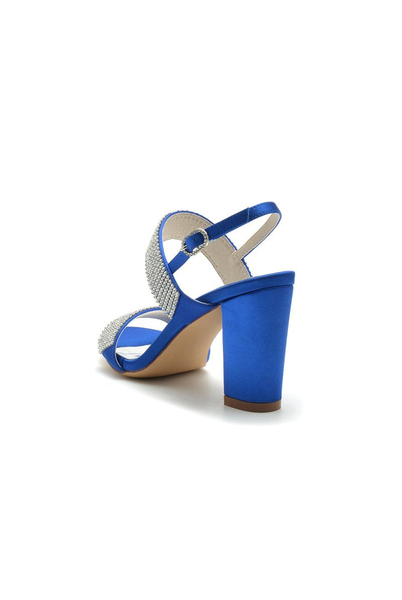 Open Toe Beaded Buckle Satin Chunky Heels - KissProm