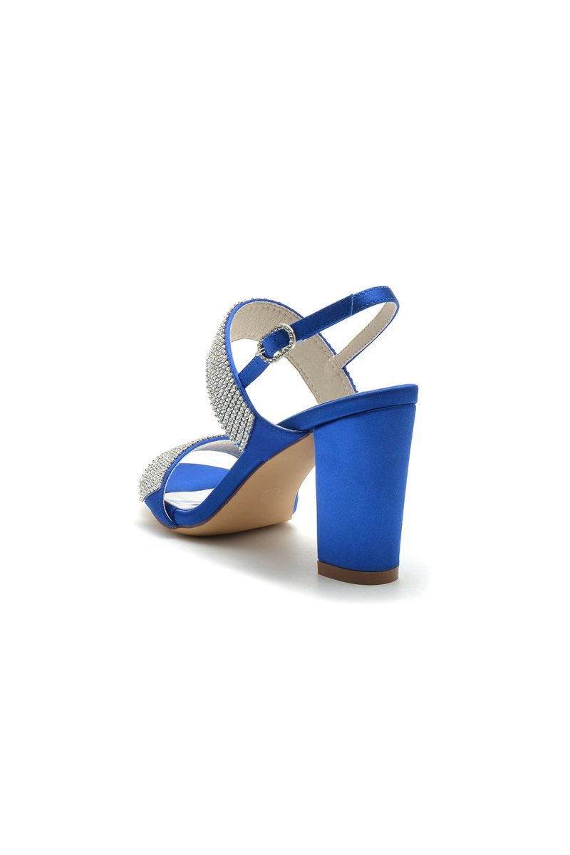 Open Toe Beaded Buckle Satin Chunky Heels - KissProm