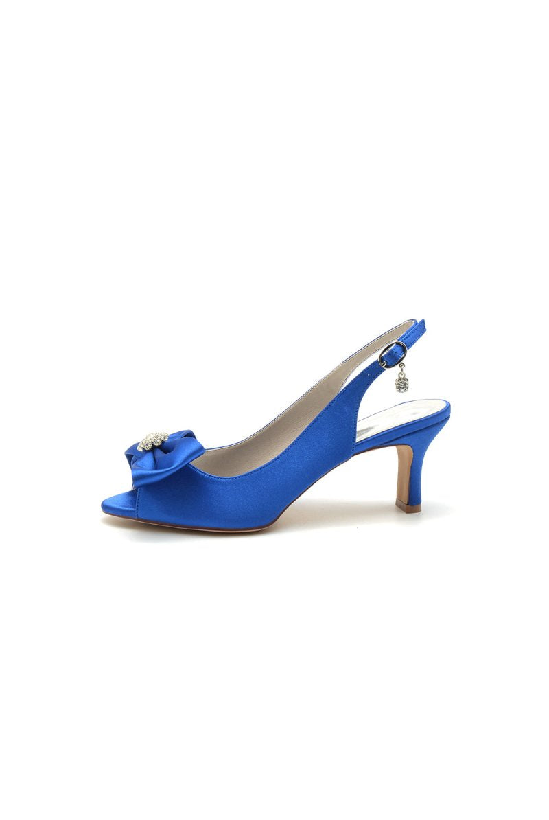 Open Toe Beaded Satin Stiletto Heels With Bow - KissProm