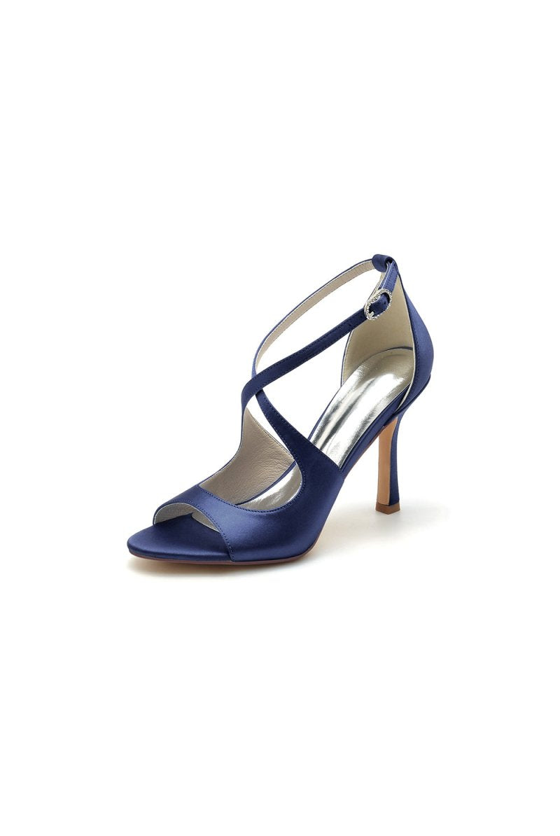 Open Toe Cross Strap Satin Stiletto Heels - KissProm
