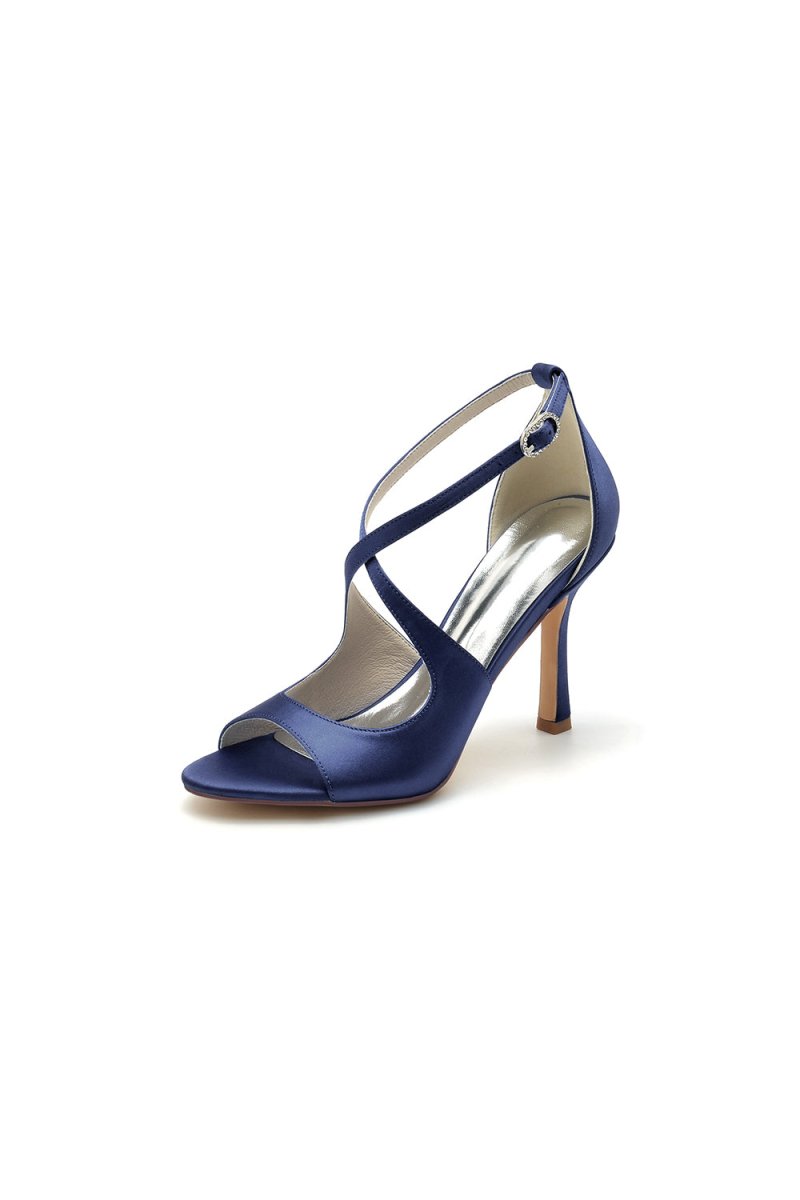 Open Toe Cross Strap Satin Stiletto Heels - KissProm