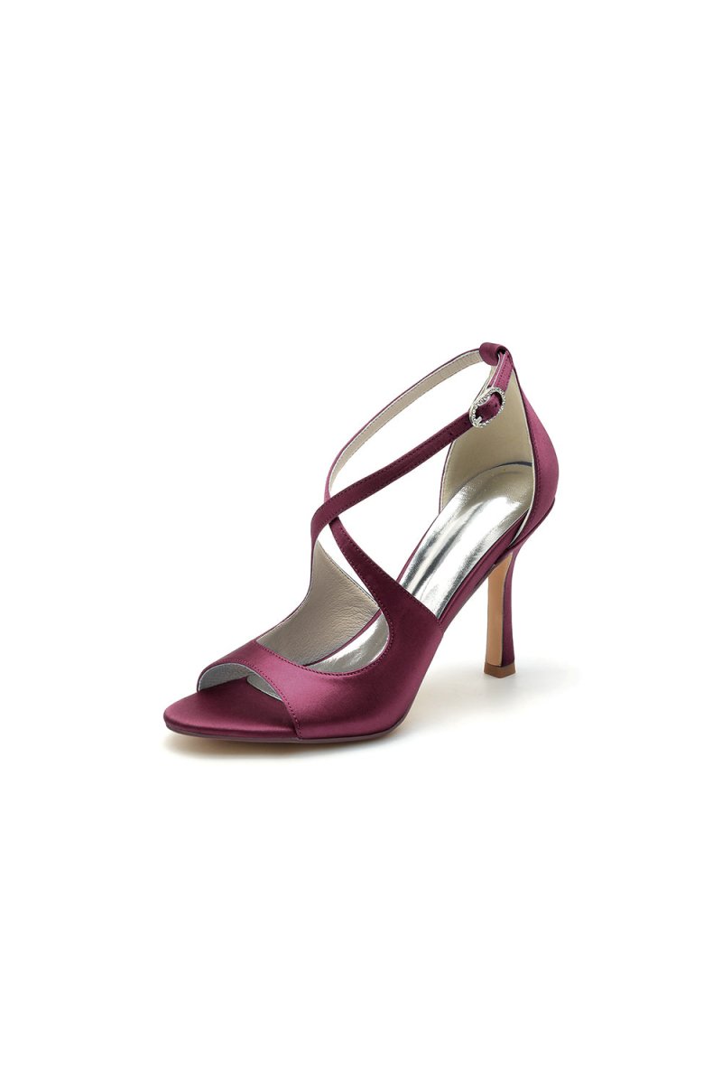 Open Toe Cross Strap Satin Stiletto Heels - KissProm