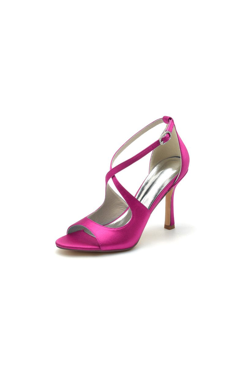 Open Toe Cross Strap Satin Stiletto Heels - KissProm