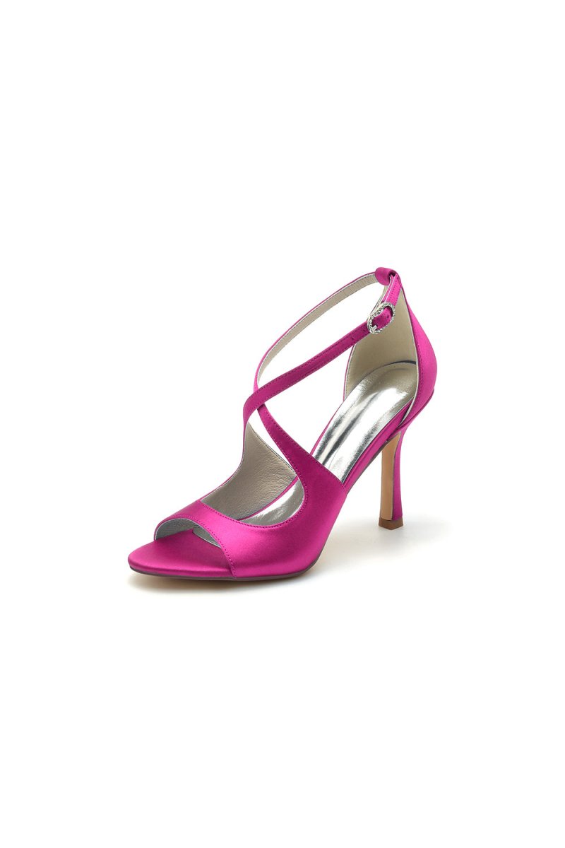 Open Toe Cross Strap Satin Stiletto Heels - KissProm