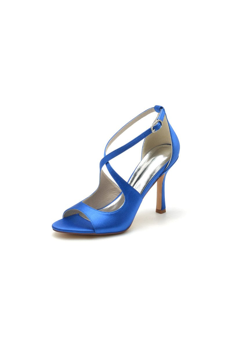 Open Toe Cross Strap Satin Stiletto Heels - KissProm