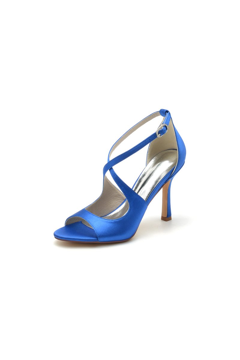 Open Toe Cross Strap Satin Stiletto Heels - KissProm