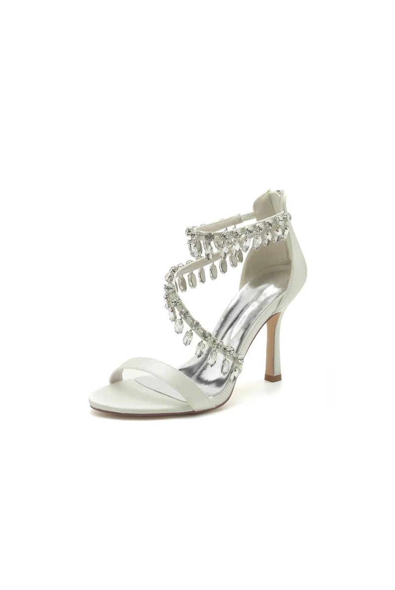 Open Toe Crystal Ankle Strap Stiletto Sandals - KissProm