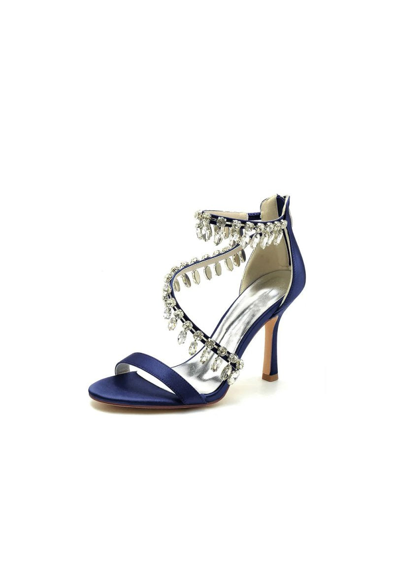 Open Toe Crystal Ankle Strap Stiletto Sandals - KissProm