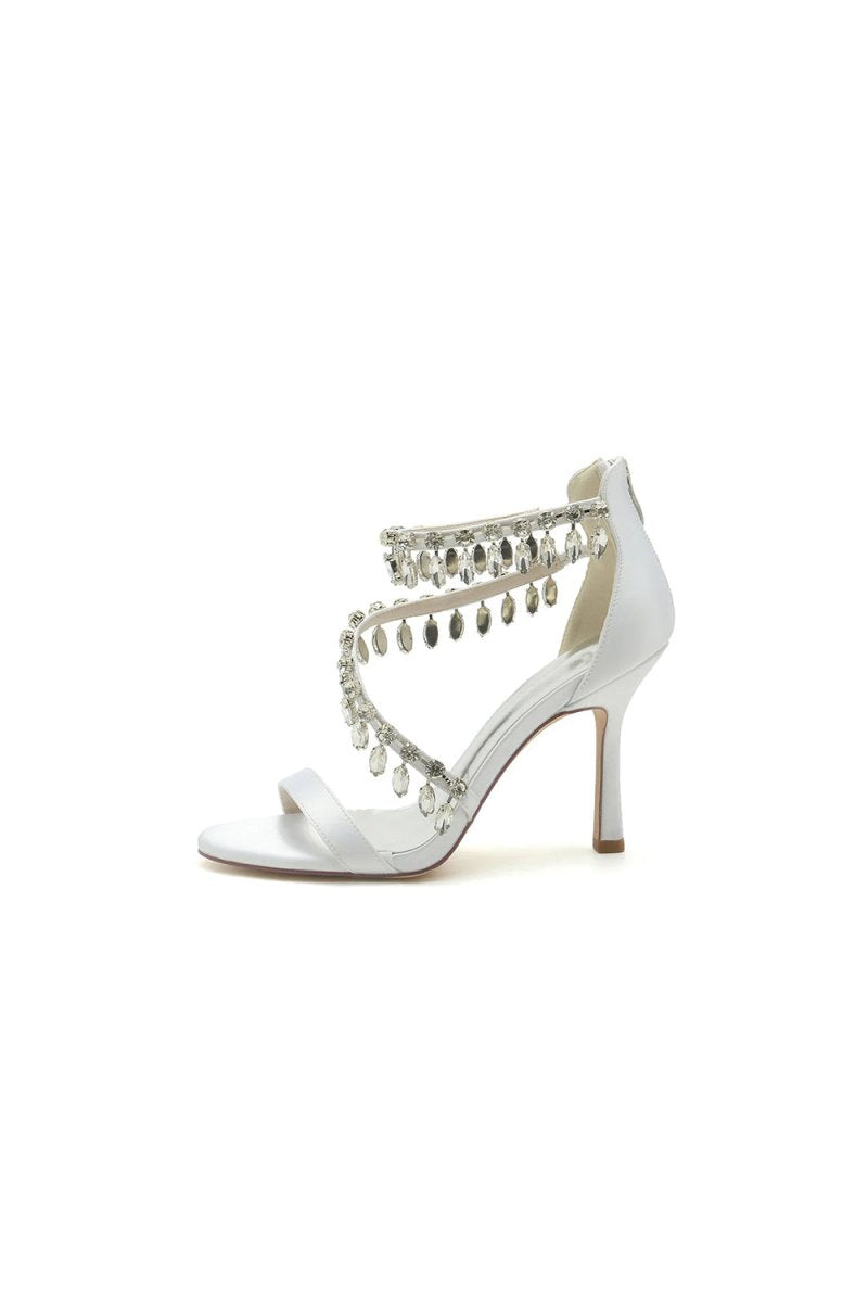 Open Toe Crystal Ankle Strap Stiletto Sandals - KissProm