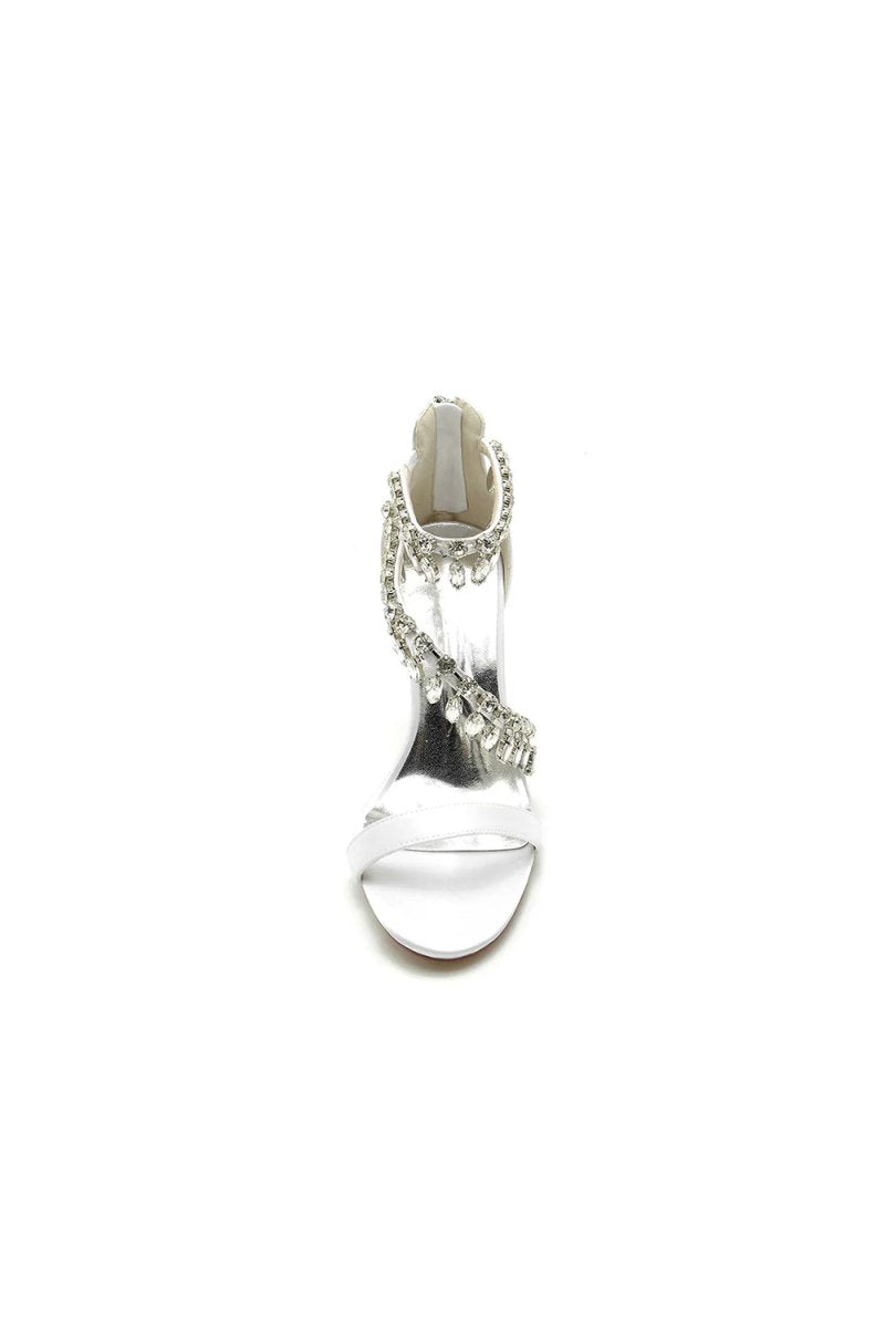 Open Toe Crystal Ankle Strap Stiletto Sandals - KissProm