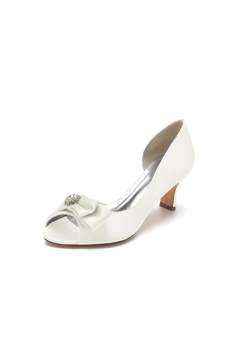 Open Toe Crystal Bow Chunky Heels - KissProm