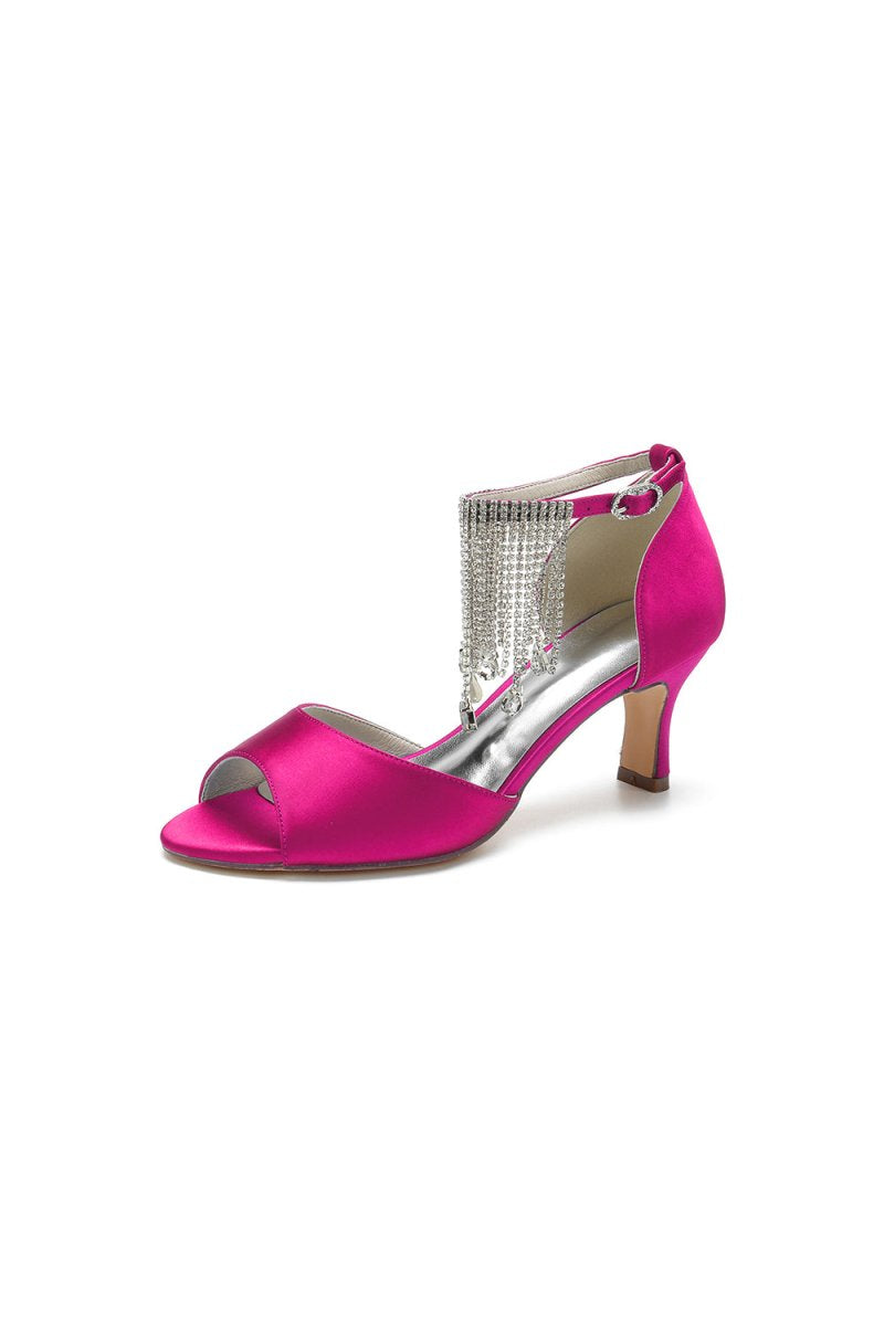 Cocktail Open Toe Tassel Strap Chunky Heels - KissProm