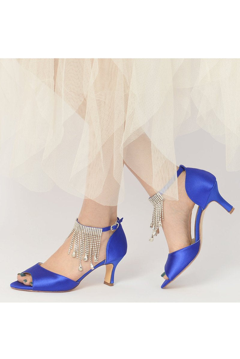 Cocktail Open Toe Tassel Strap Chunky Heels - KissProm