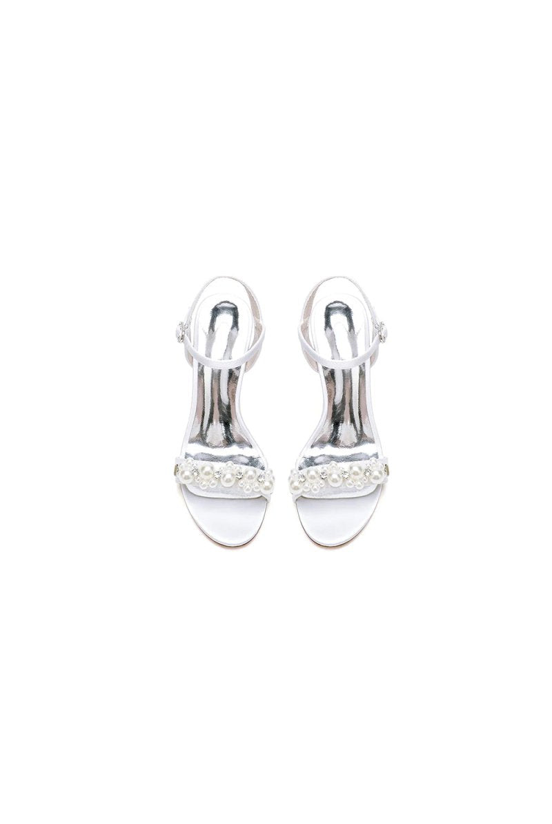 Open Toe Pearl Stiletto Heels - KissProm