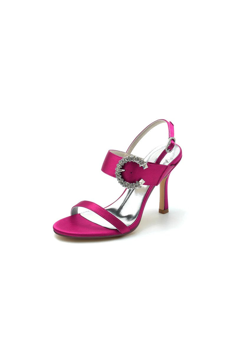 Open Toe Satin Heels with Crystal Buckle - KissProm