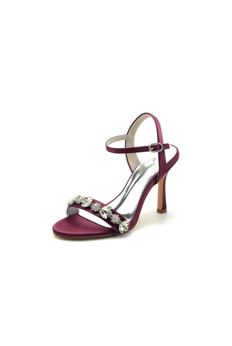 Open Toe Stiletto Heels With Rhinestone - KissProm