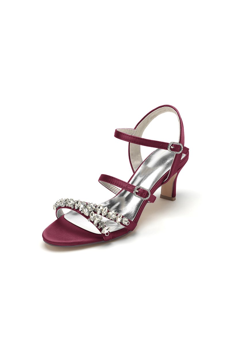 Open Toe Chunky Heels with Rhinestone