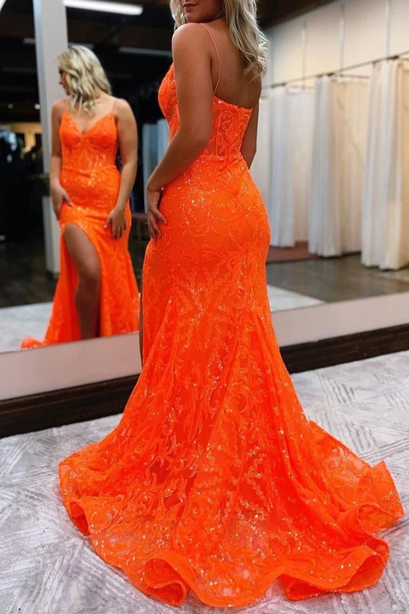 Lakelynn |Mermaid Spaghetti Straps Sequined Lace Prom Dress