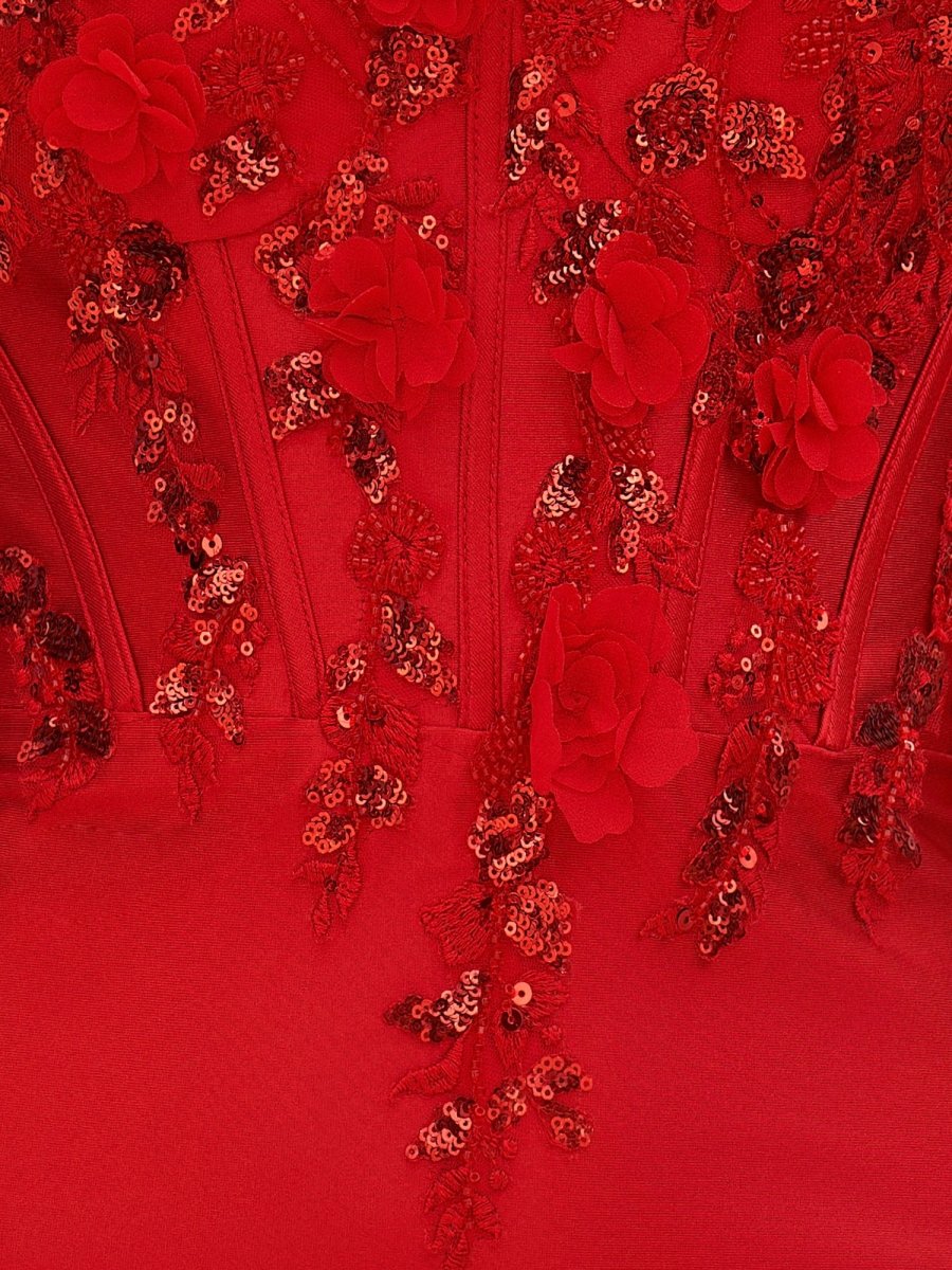 Orin | Red - Strapless Bodycon Satin Sequins Homecoming Dresses With Appliques