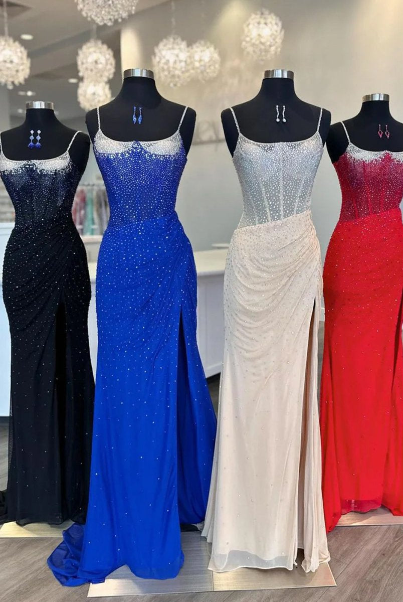 Oriole | Spaghetti Straps Beaded Mermaid Prom Dress with Slit