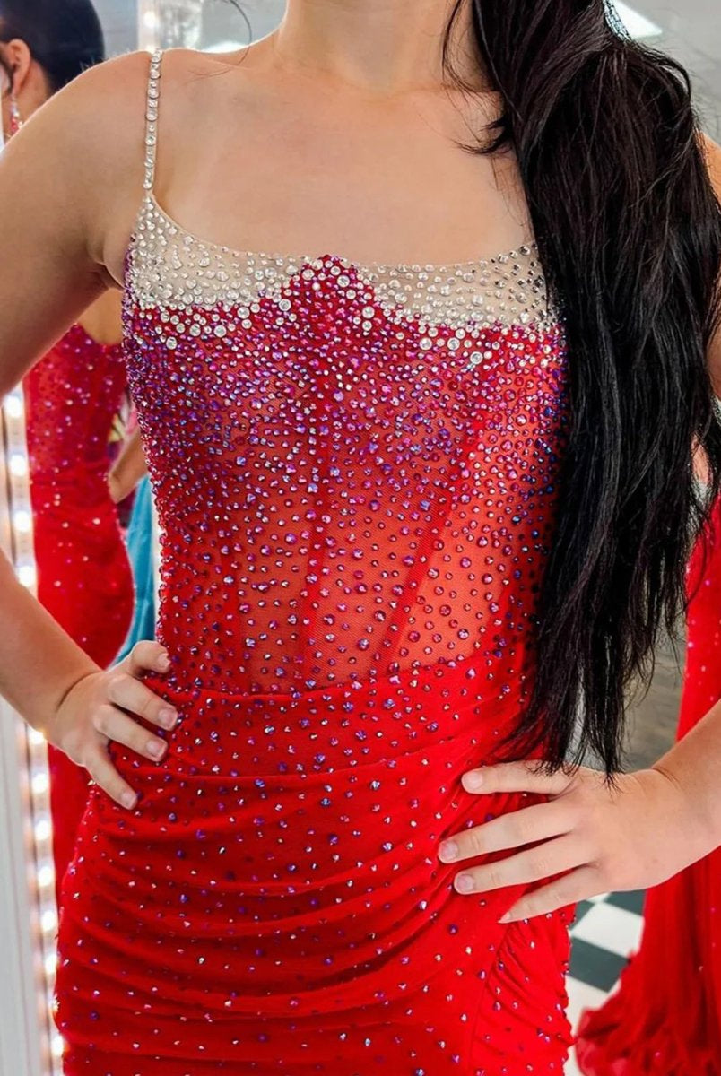 Oriole | Spaghetti Straps Beaded Mermaid Prom Dress with Slit