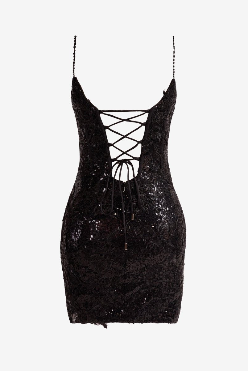 Orla | Black Sheath Spaghetti Straps Sequined Lace Homecoming Dress