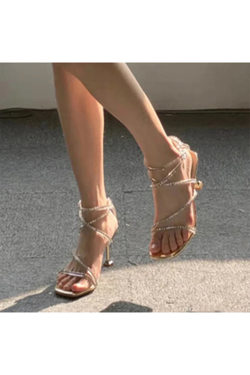 Outdoor Sandals Peep Toe with Rhinestone Buckle Ankle Strap Fashion Shoes - KissProm