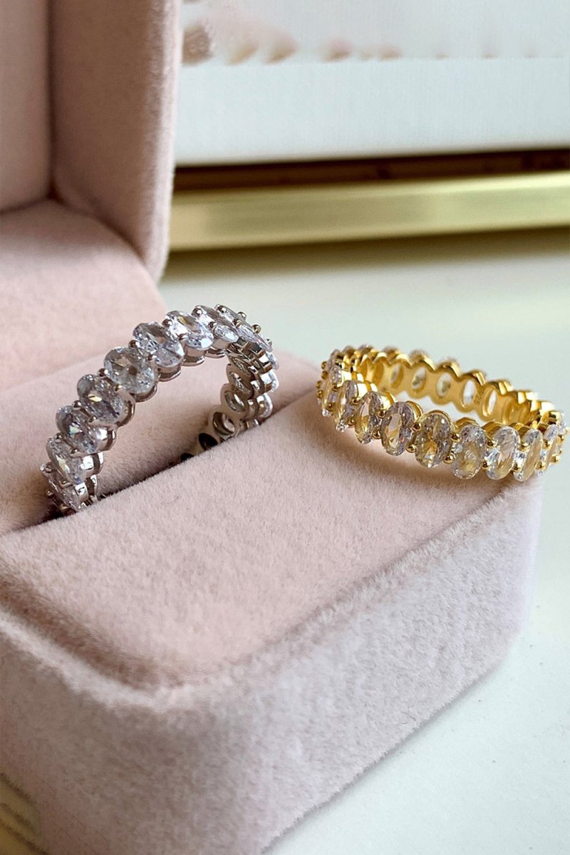 Oval Zircons Sterling Silver 18K Gold Plated Infinity Ring - KissProm