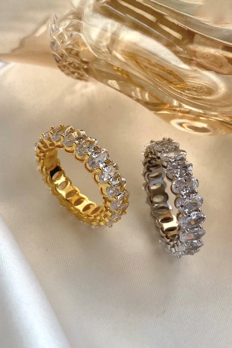 Oval Zircons Sterling Silver 18K Gold Plated Infinity Ring - KissProm