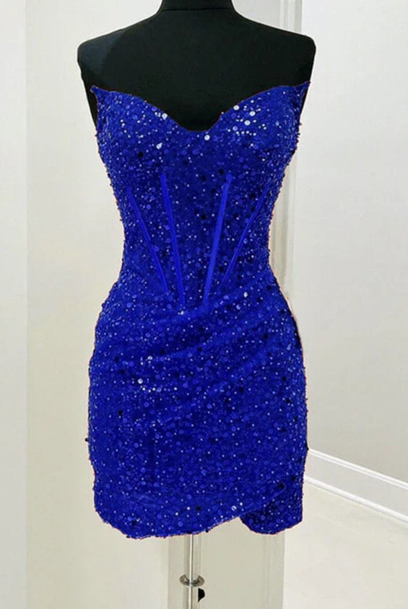 Bodycon Sweetheart Red Sequins Corset Homecoming Dress