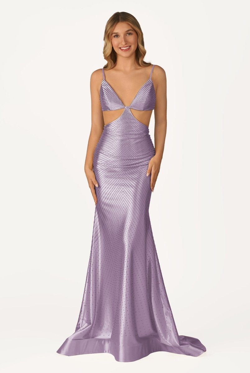 Palmyra | Mermaid V Neck Blue Satin Cut-out Waist Prom Dresses