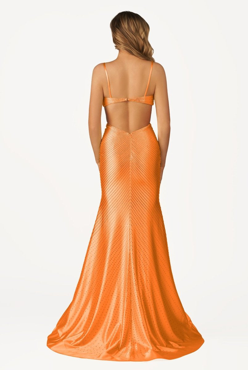 Palmyra | Mermaid V Neck Blue Satin Cut-out Waist Prom Dresses