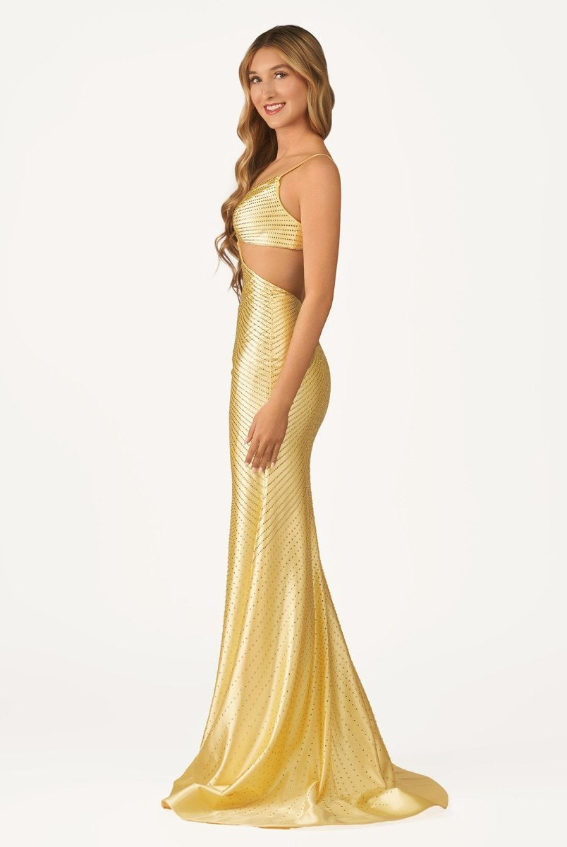 Palmyra | Mermaid V Neck Blue Satin Cut-out Waist Prom Dresses