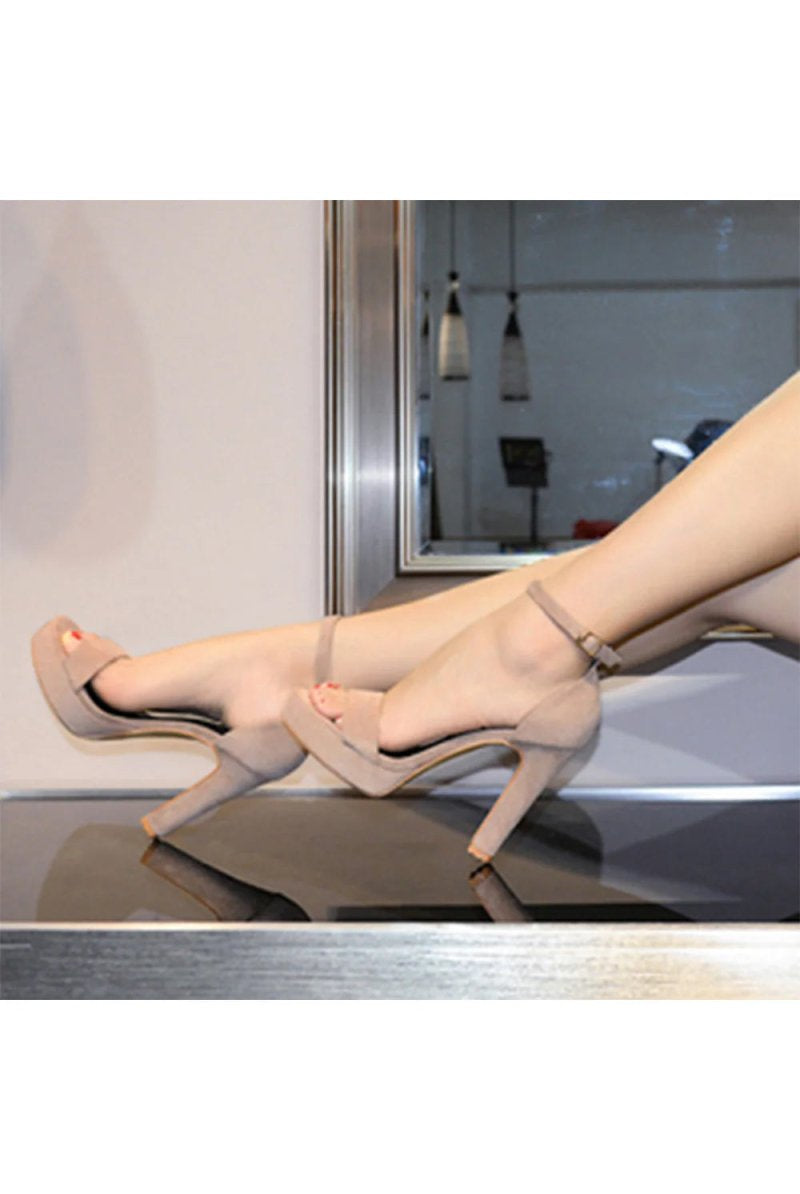 Party Peep Toe Platform Sandals Suede with Buckle Ankle Strap Evening Fashion Shoes - KissProm