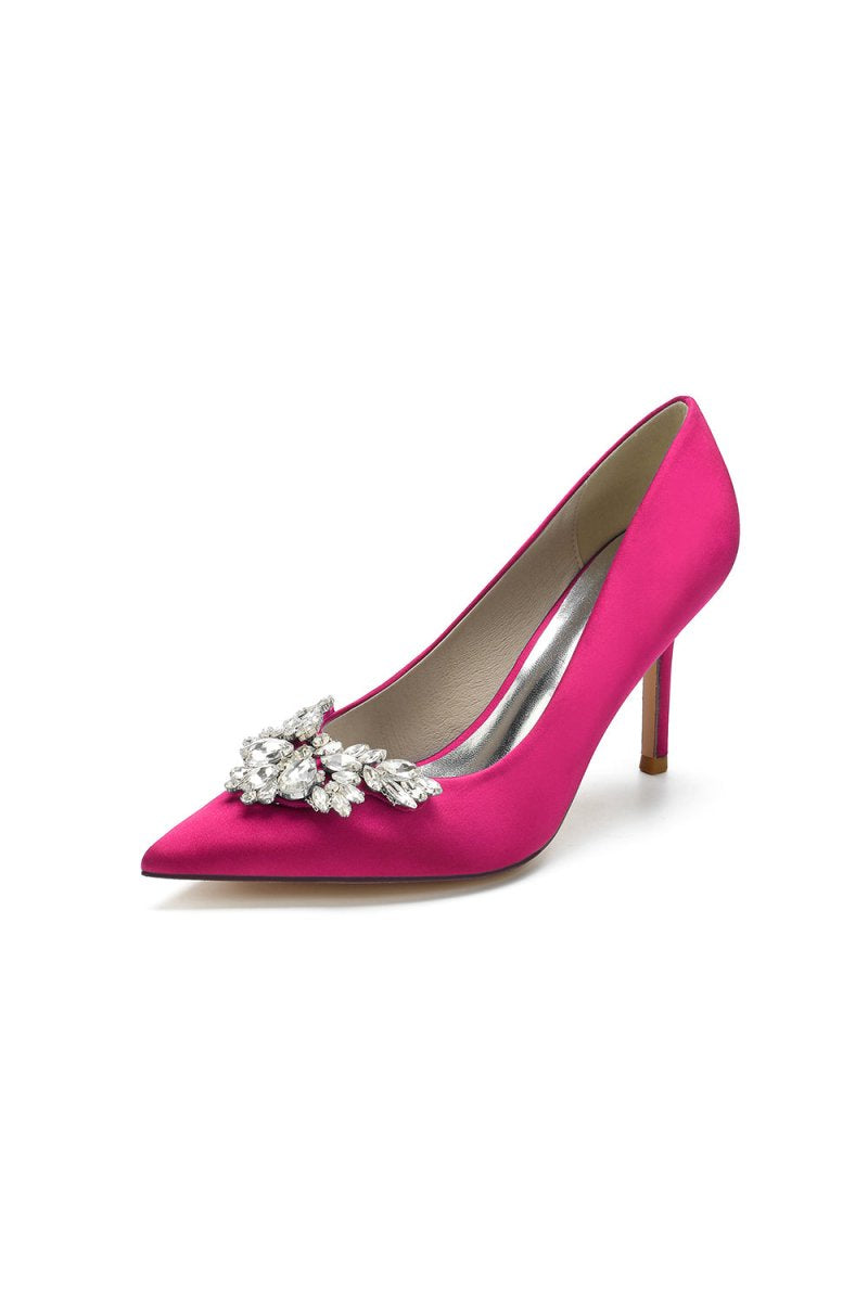 Party Pointed Toe Crystal Satin High Heels - KissProm