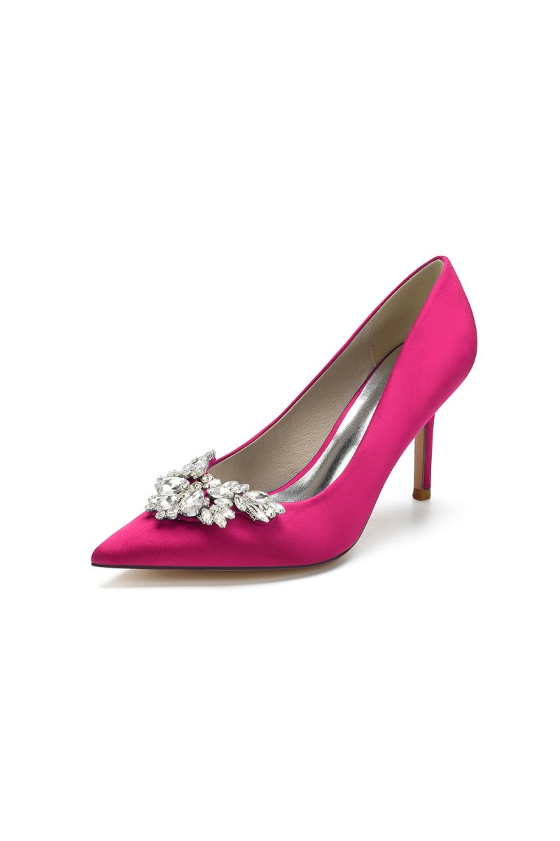 Party Pointed Toe Crystal Satin High Heels - KissProm