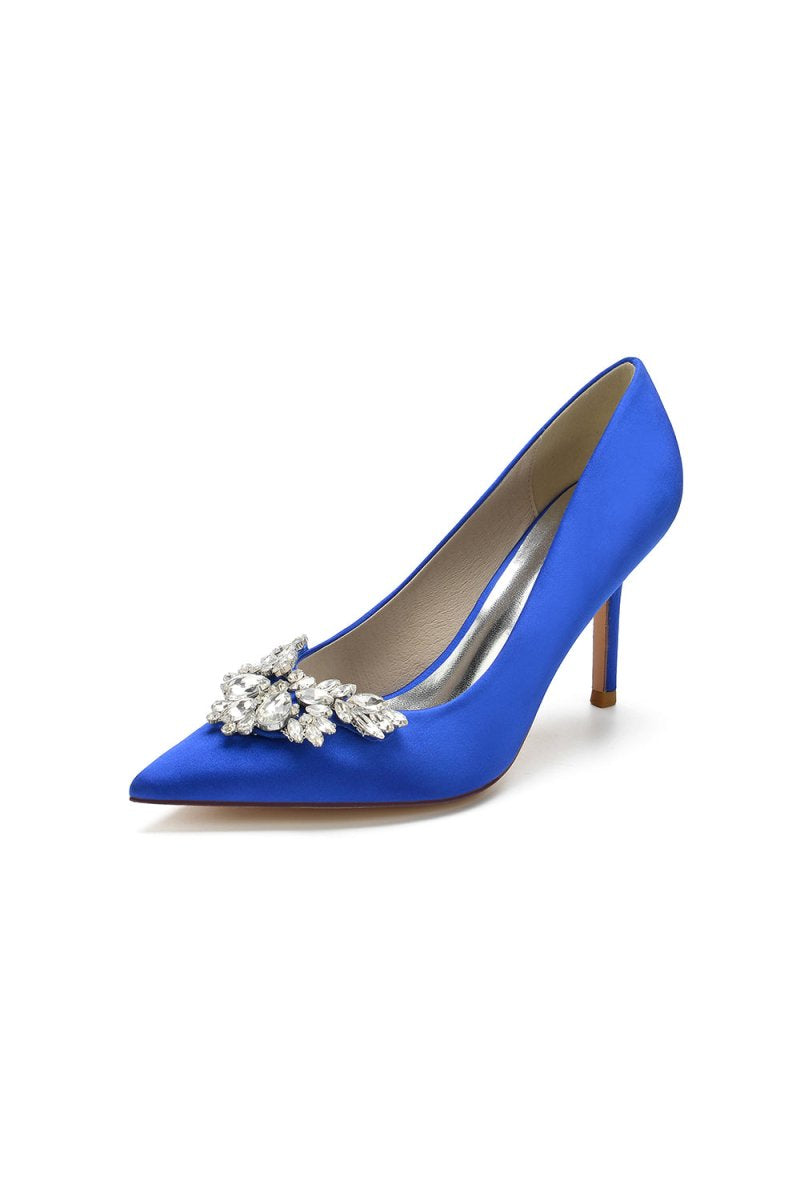 Party Pointed Toe Crystal Satin High Heels - KissProm