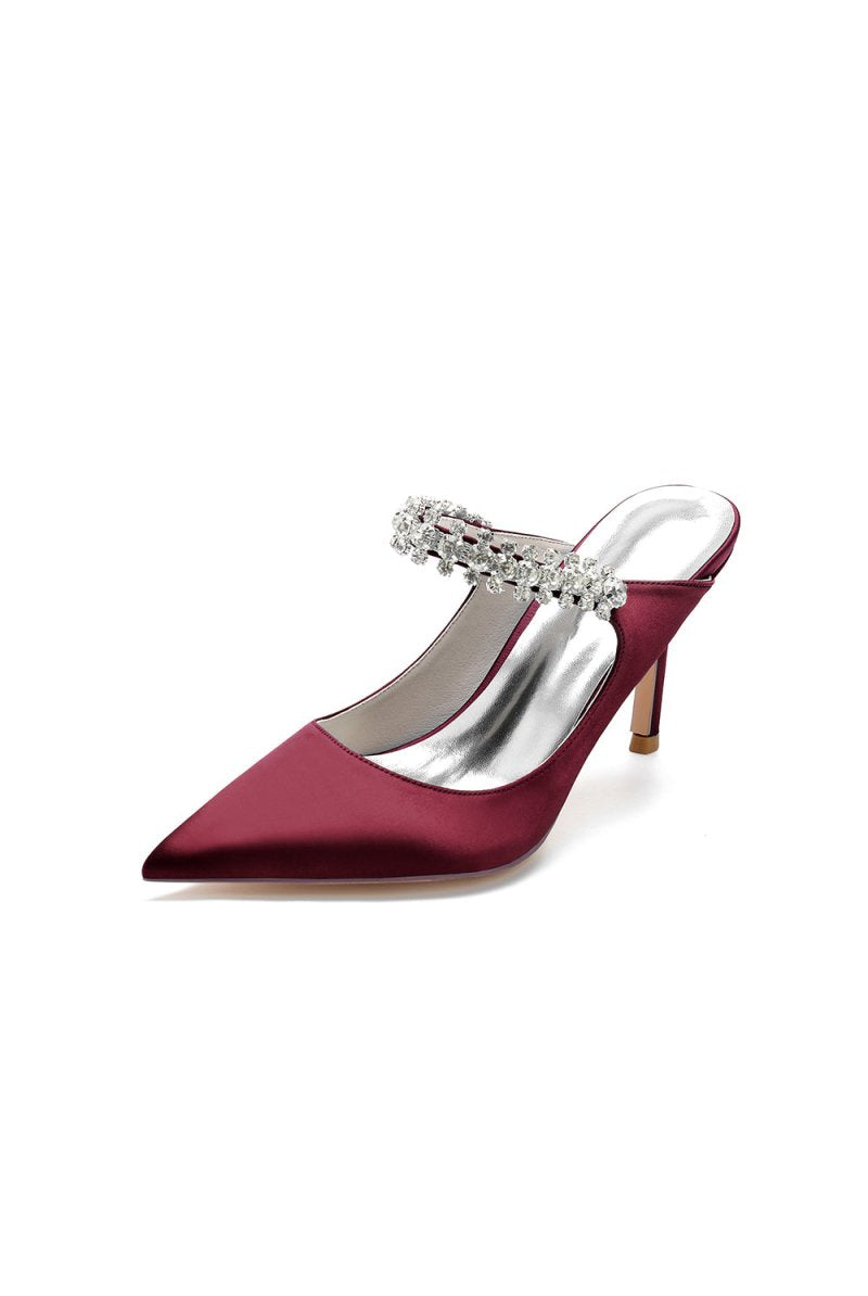 Party Pointed Toe Crystal Strap High Heels - KissProm