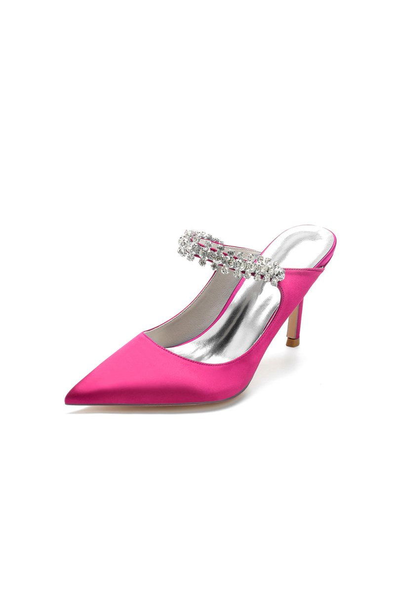 Party Pointed Toe Crystal Strap High Heels - KissProm