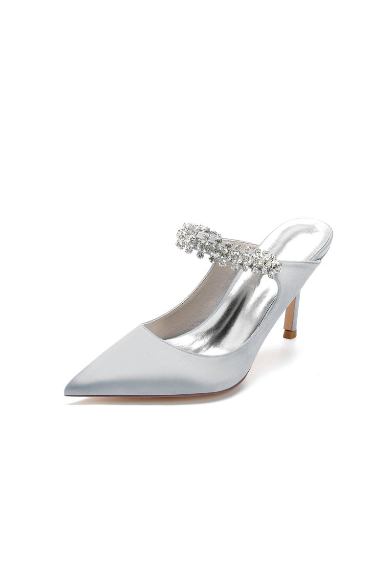 Party Pointed Toe Crystal Strap High Heels - KissProm