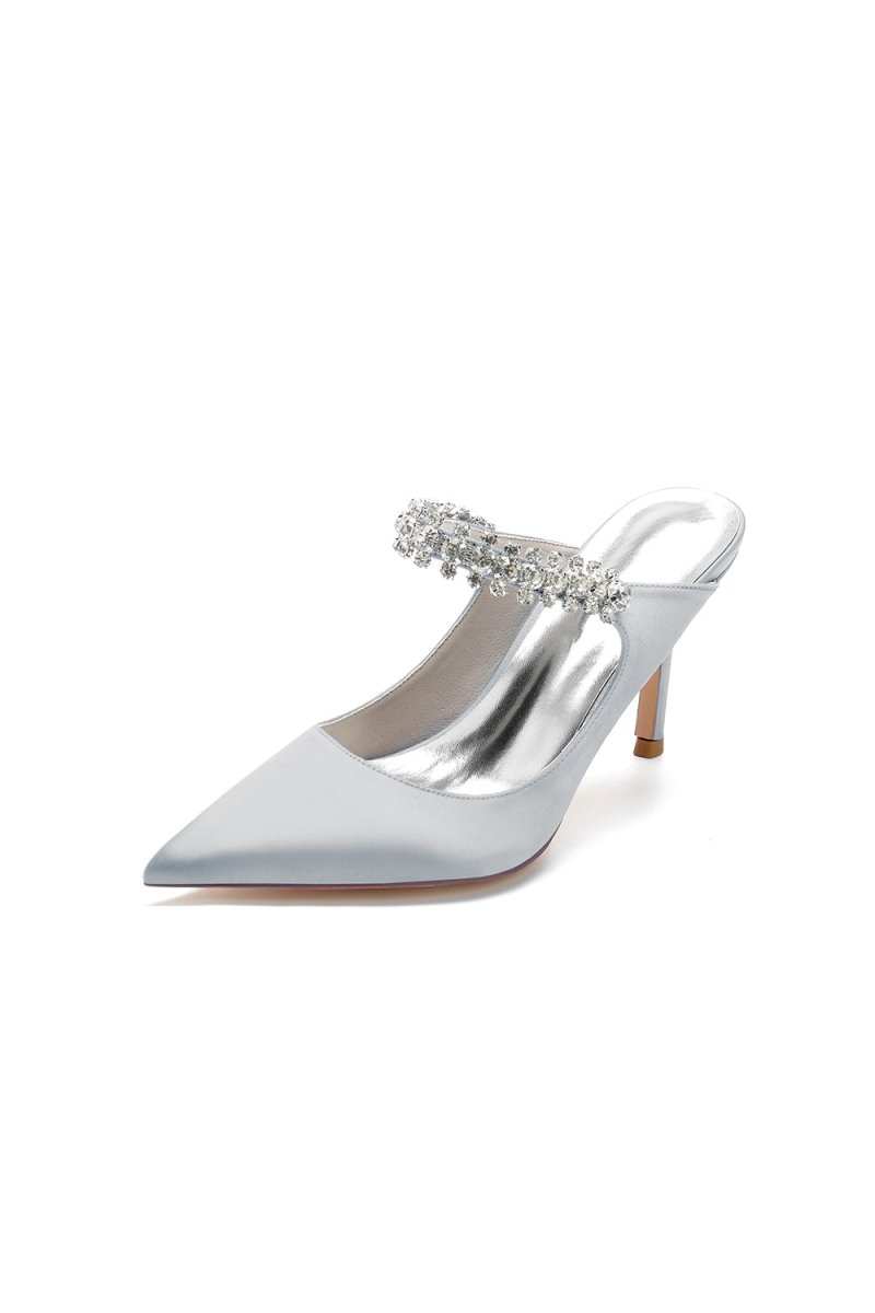 Party Pointed Toe Crystal Strap High Heels - KissProm