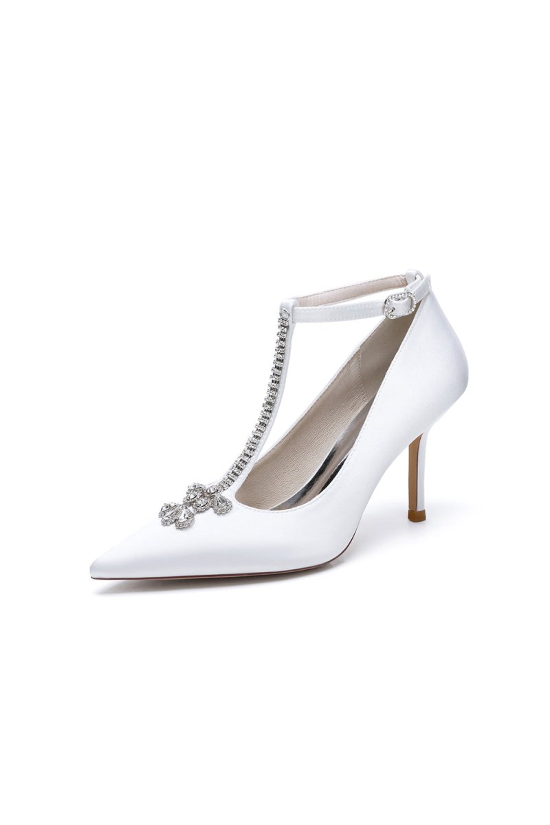Party Pointed Toe Crystal Strap High Heels Shoes - KissProm