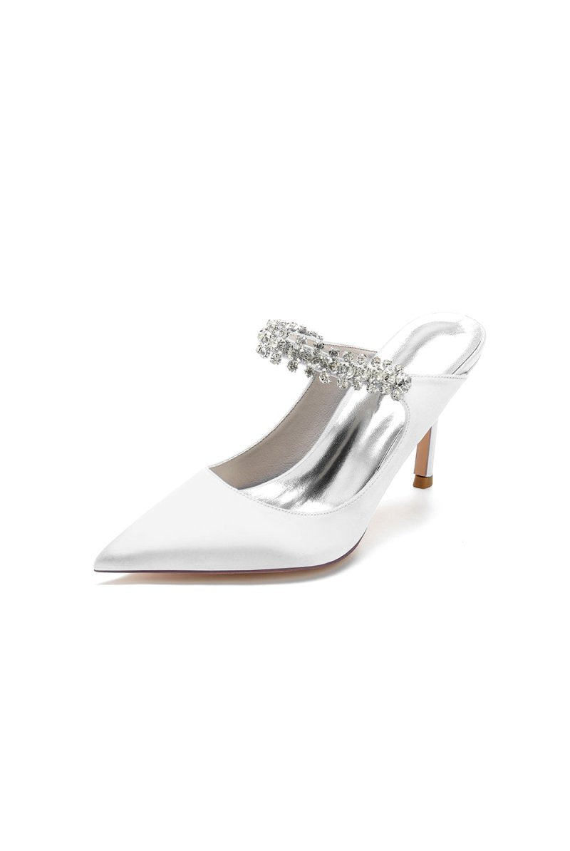 Party Pointed Toe Crystal Strap High Heels - KissProm