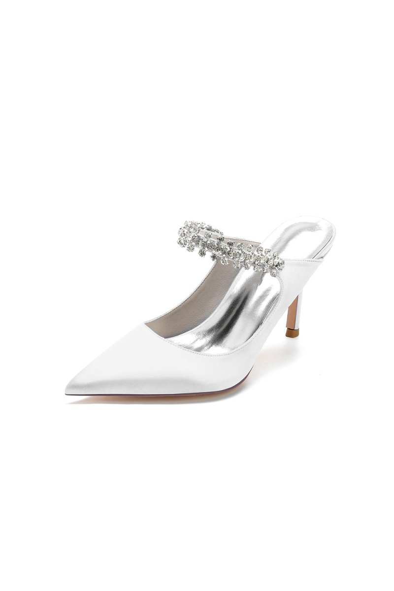Party Pointed Toe Crystal Strap High Heels - KissProm