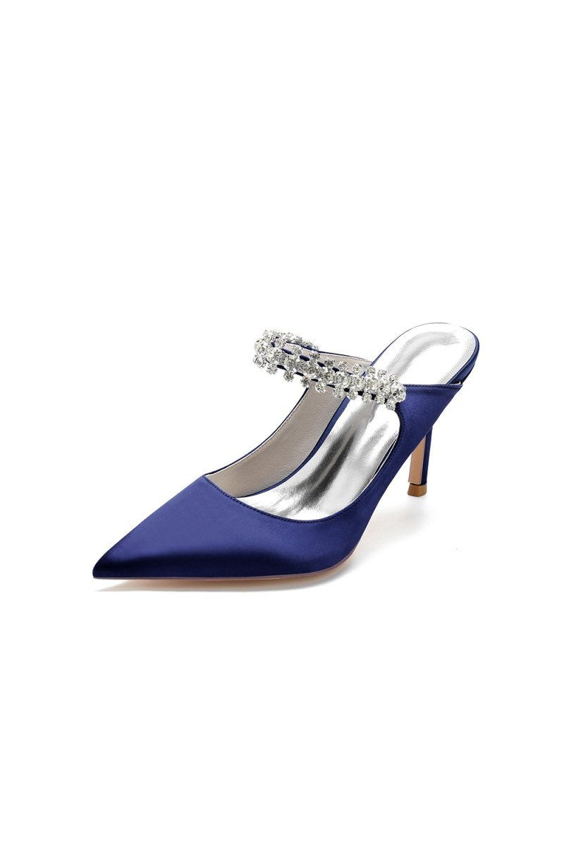Party Pointed Toe Crystal Strap High Heels - KissProm
